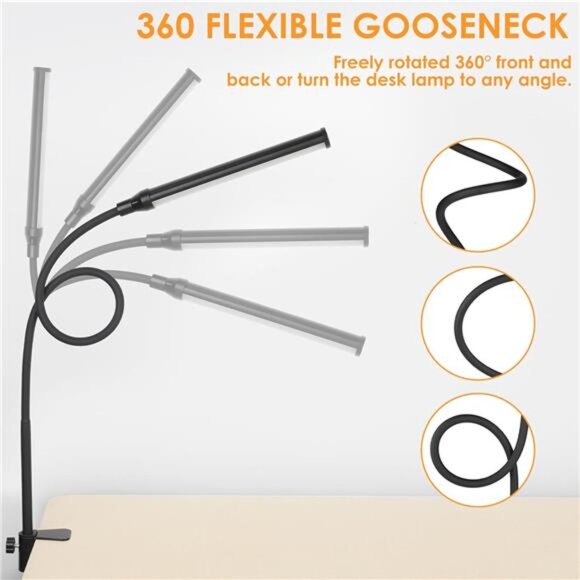 LED Desk lamp with Clamp, Eye-Caring Clip Lights for Home Office, 3 Colors - Picture 4 of 7